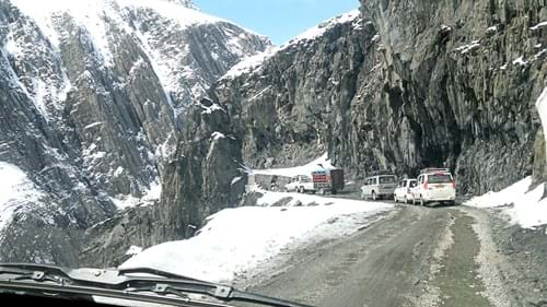 Cars driving on the Zoji La Pass